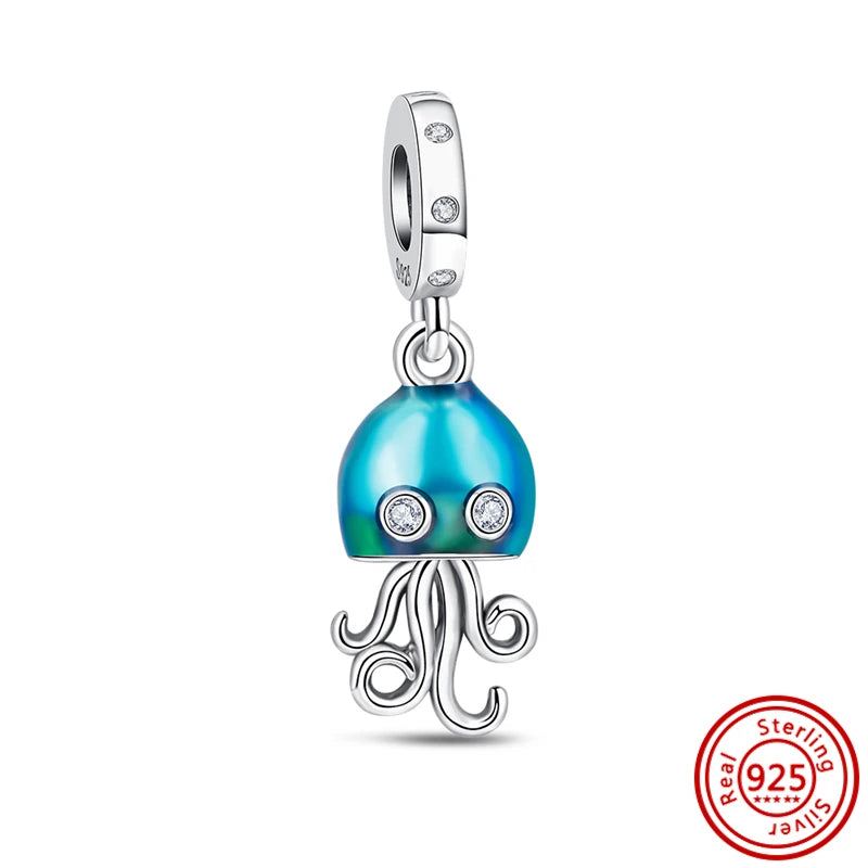 ✨ 925 Sterling Silver Ocean Charms – 🌙 Moon, ⭐ Star, ☀️ Sun & 💧 Blue Beads | Pandora-Style Bracelet Compatible