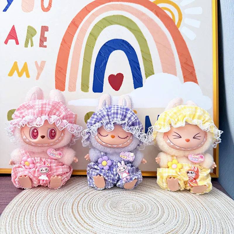 Labubu Summer Pajamas Set – 15/17cm V1 V2 V3 Doll Clothes with Hat