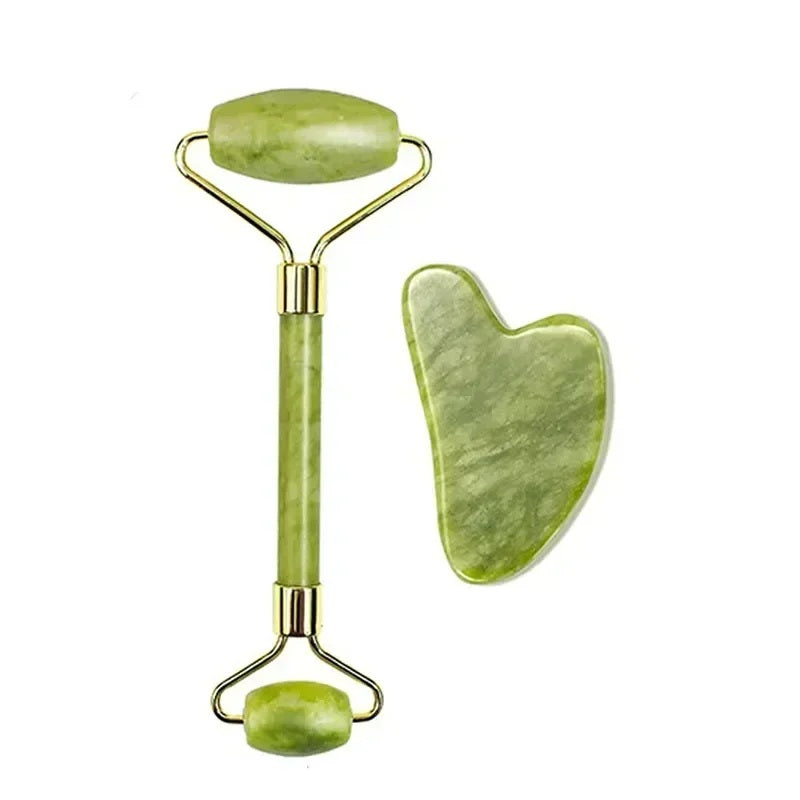 🌿 Jade Roller Massager for Face, Body, Back, Foot Massage - Facial Lifting, Anti-Wrinkle Double-End Gua Sha Jade Stone