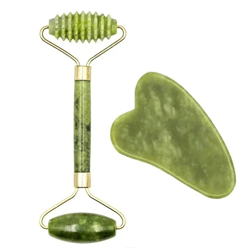 🌿 Jade Roller Massager for Face, Body, Back, Foot Massage - Facial Lifting, Anti-Wrinkle Double-End Gua Sha Jade Stone