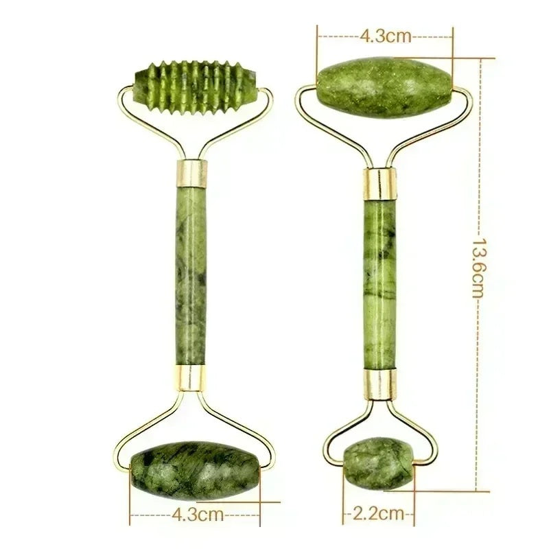 🌿 Jade Roller Massager for Face, Body, Back, Foot Massage - Facial Lifting, Anti-Wrinkle Double-End Gua Sha Jade Stone