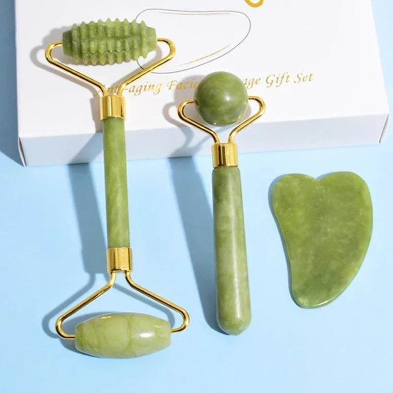 🌿 Jade Roller Massager for Face, Body, Back, Foot Massage - Facial Lifting, Anti-Wrinkle Double-End Gua Sha Jade Stone