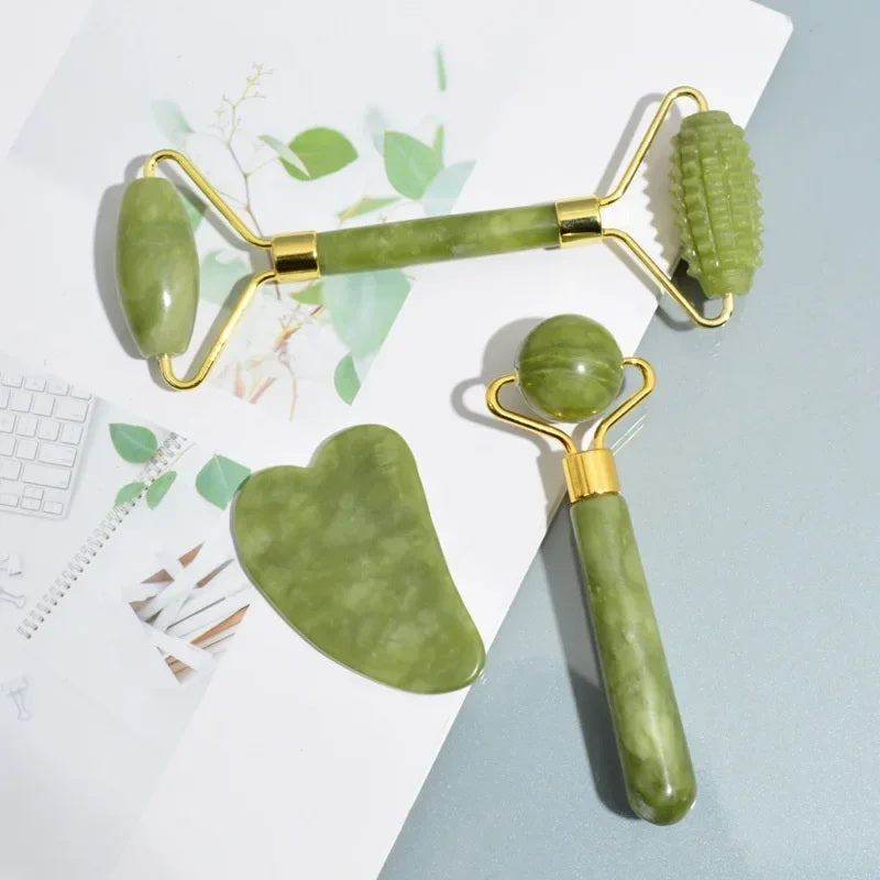 🌿 Jade Roller Massager for Face, Body, Back, Foot Massage - Facial Lifting, Anti-Wrinkle Double-End Gua Sha Jade Stone