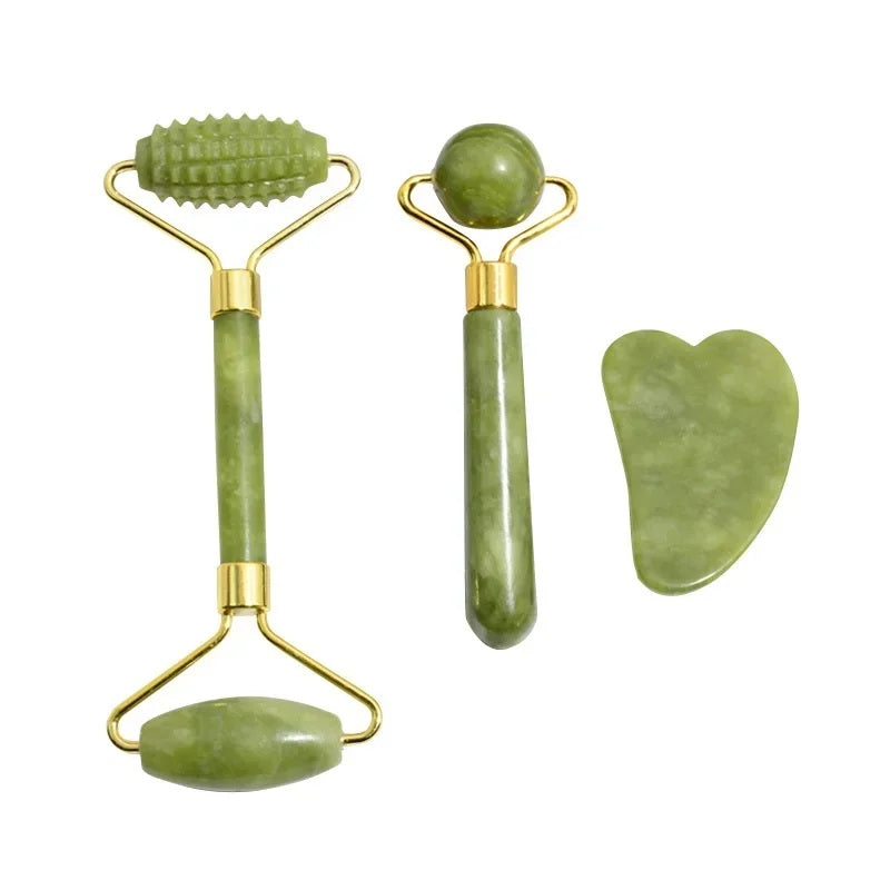 🌿 Jade Roller Massager for Face, Body, Back, Foot Massage - Facial Lifting, Anti-Wrinkle Double-End Gua Sha Jade Stone