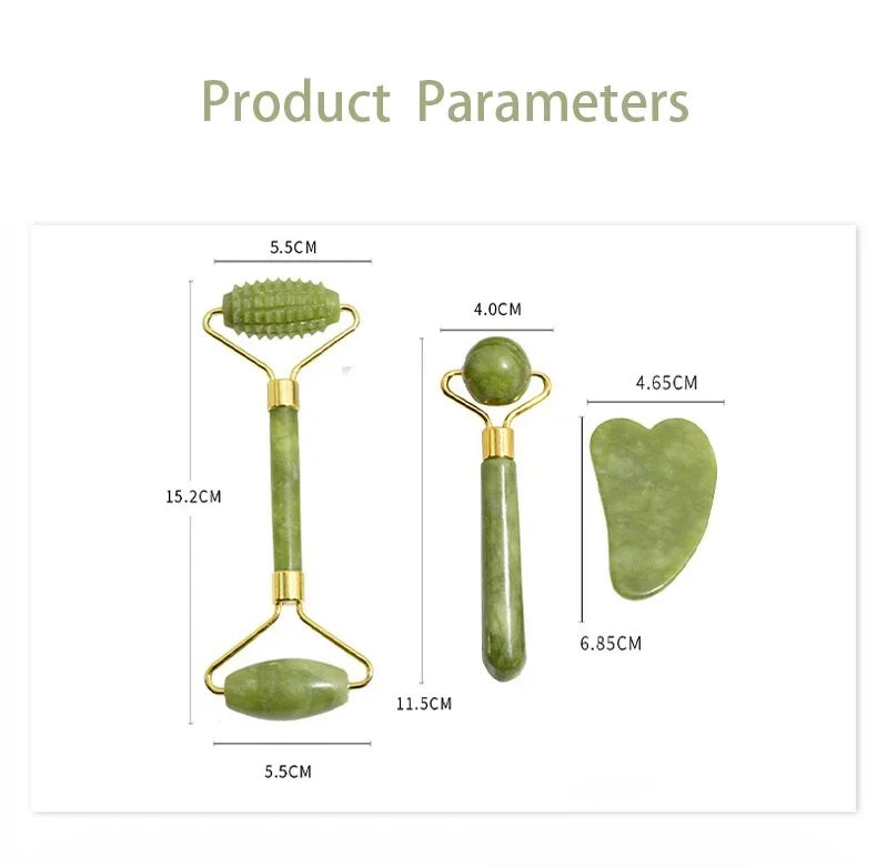 🌿 Jade Roller Massager for Face, Body, Back, Foot Massage - Facial Lifting, Anti-Wrinkle Double-End Gua Sha Jade Stone
