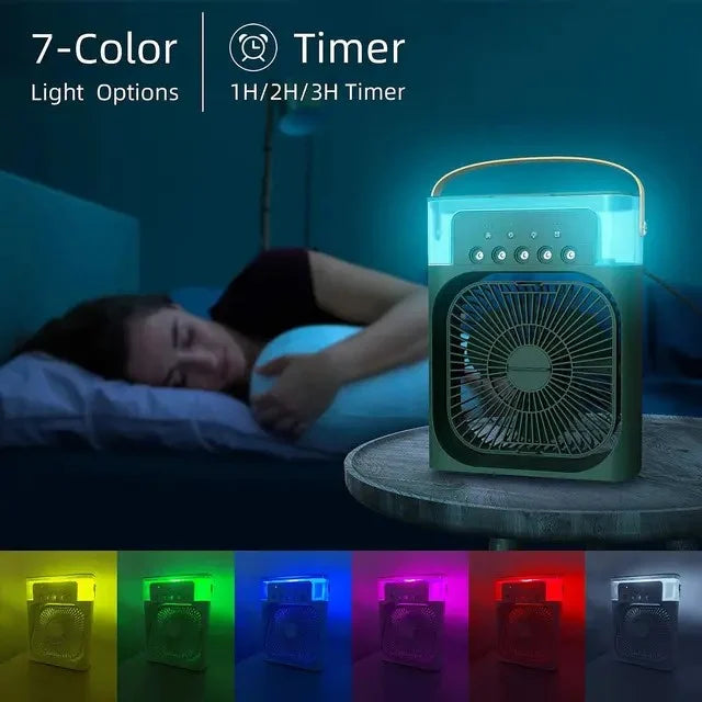 3-in-1 USB Mini Air Cooler Fan ❄️ Humidifier 🌫️ & LED Night Light 🌙