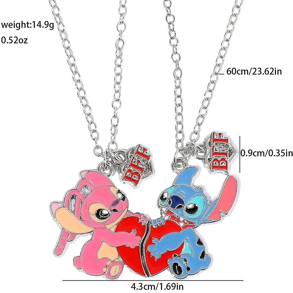 Stitch & Angel Heart Necklace Set – BFF or Couple Jewelry