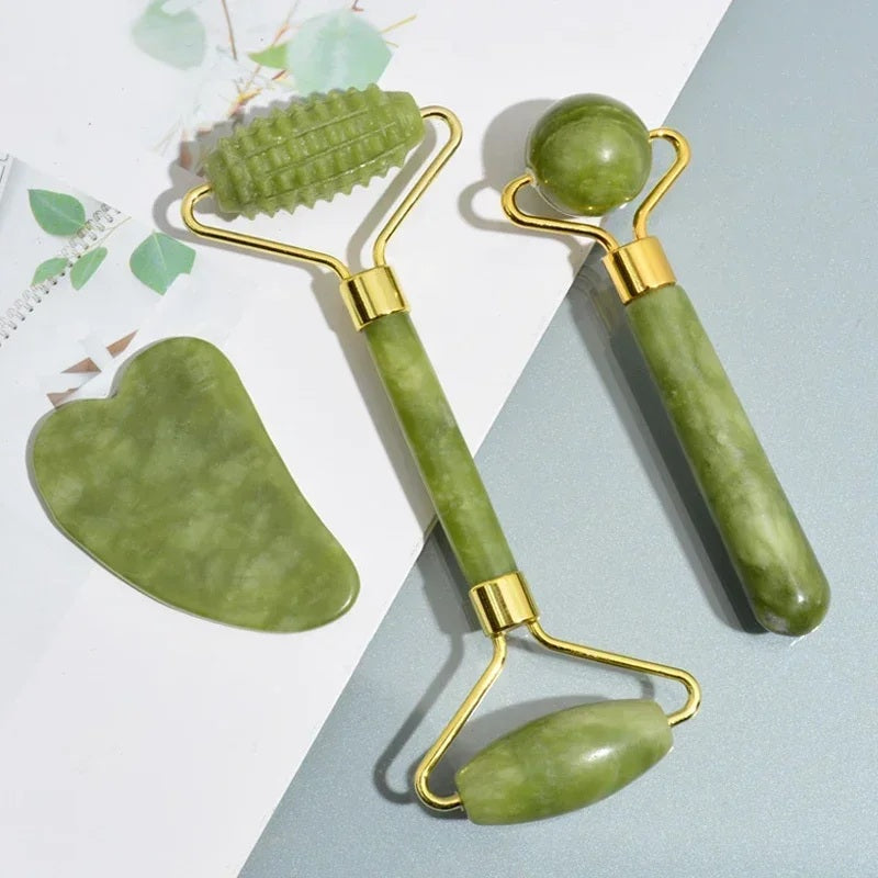 🌿 Jade Roller Massager for Face, Body, Back, Foot Massage - Facial Lifting, Anti-Wrinkle Double-End Gua Sha Jade Stone