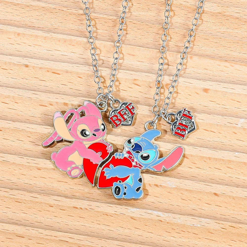 Stitch & Angel Heart Necklace Set – BFF or Couple Jewelry