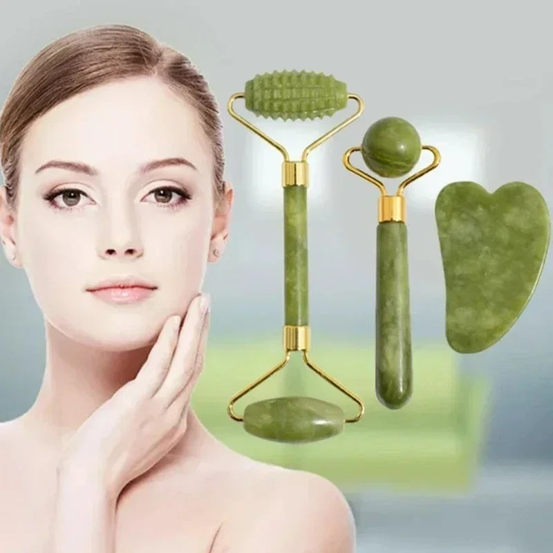 🌿 Jade Roller Massager for Face, Body, Back, Foot Massage - Facial Lifting, Anti-Wrinkle Double-End Gua Sha Jade Stone