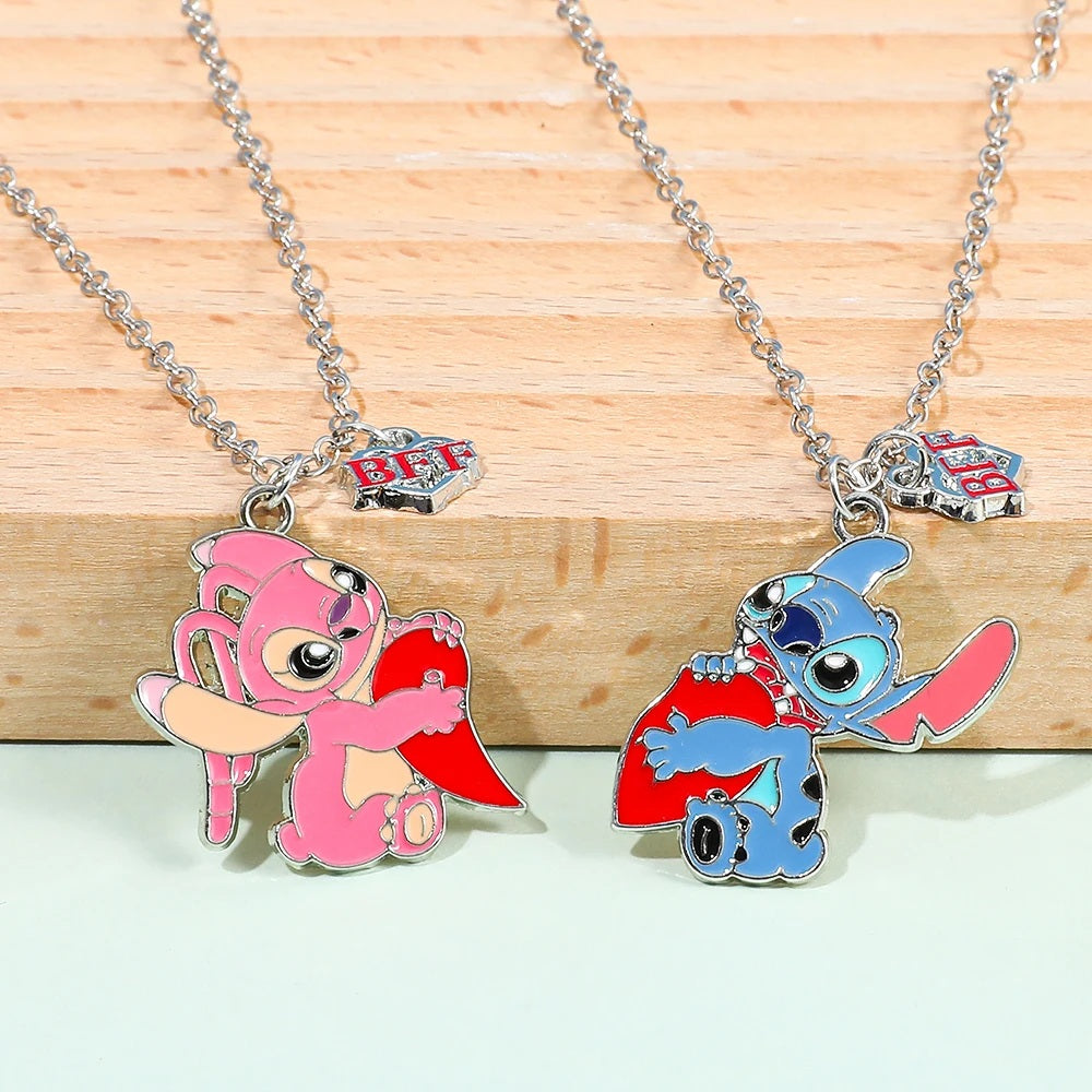 Stitch & Angel Heart Necklace Set – BFF or Couple Jewelry