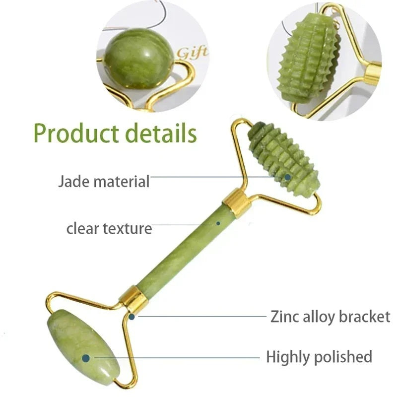 🌿 Jade Roller Massager for Face, Body, Back, Foot Massage - Facial Lifting, Anti-Wrinkle Double-End Gua Sha Jade Stone