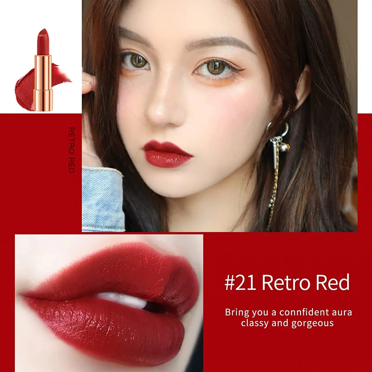Matte Lipstick Set – 3 Colors Velvet Lipsticks with Silver Chain Bag Gift Box – Private Label Make Up 3.5g x 3