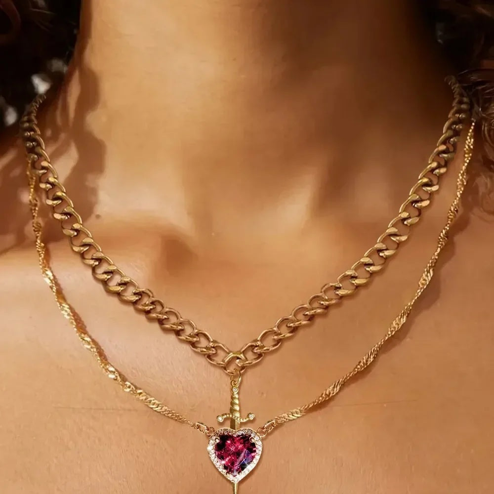 Heart and Sword Couple Necklace & Jewelry Set – Romantic Gift for Valentine’s Day