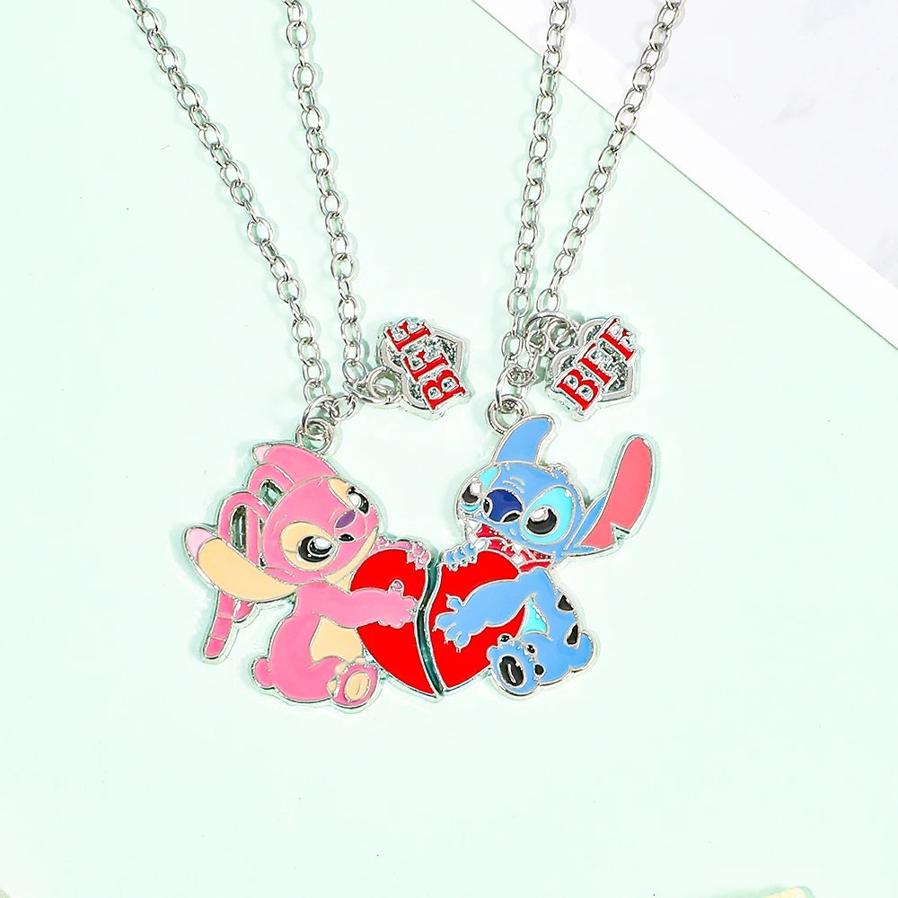 Stitch & Angel Heart Necklace Set – BFF or Couple Jewelry