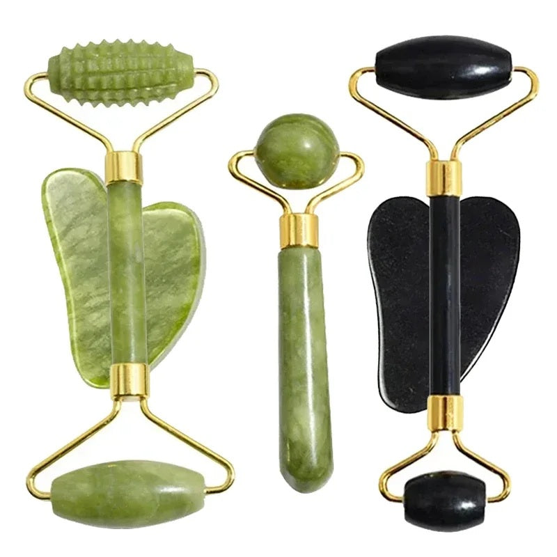 🌿 Jade Roller Massager for Face, Body, Back, Foot Massage - Facial Lifting, Anti-Wrinkle Double-End Gua Sha Jade Stone