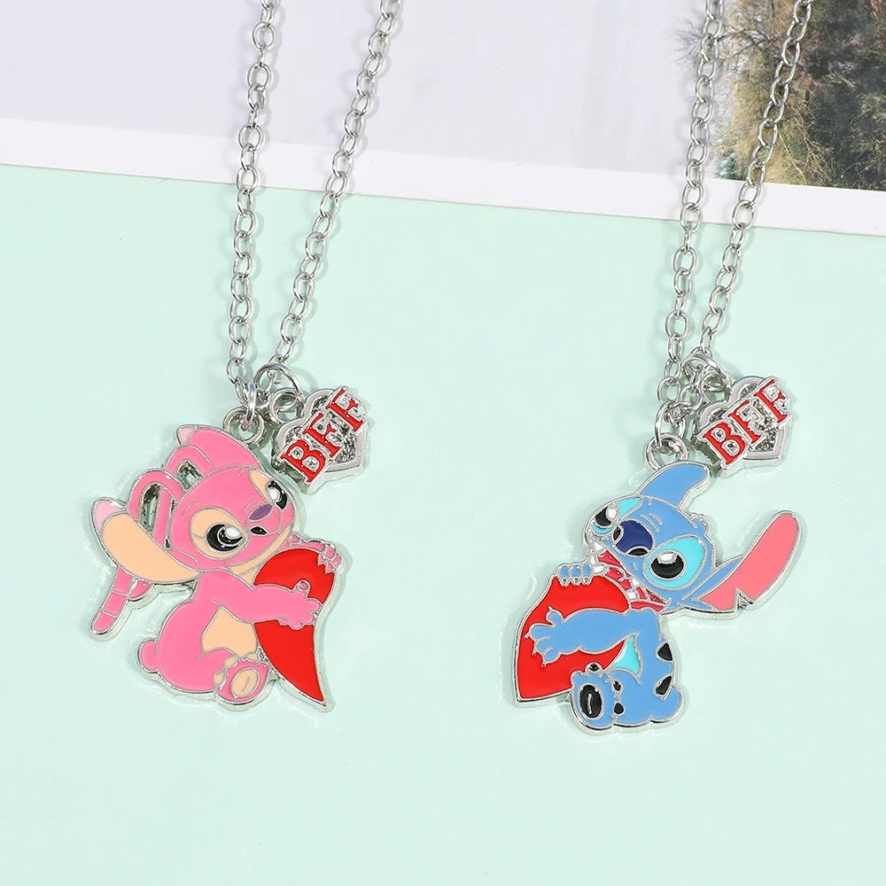 Stitch & Angel Heart Necklace Set – BFF or Couple Jewelry
