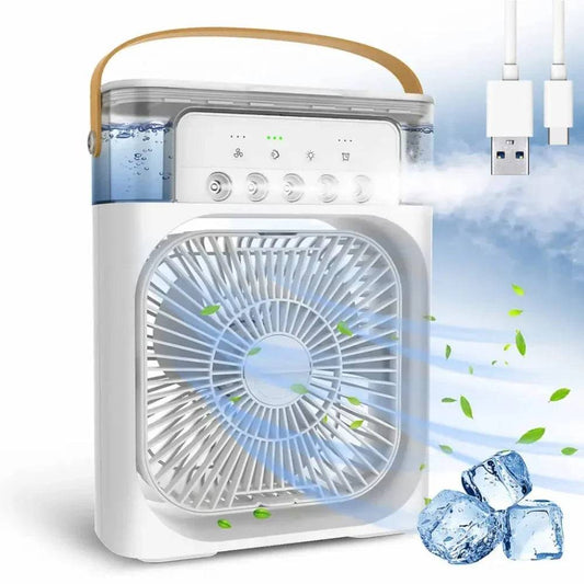 3-in-1 USB Mini Air Cooler Fan ❄️ Humidifier 🌫️ & LED Night Light 🌙