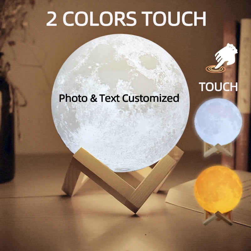 3D Printing Personalized Moon Lamp – Custom Photo & Text Lunar Night Light (USB Rechargeable)