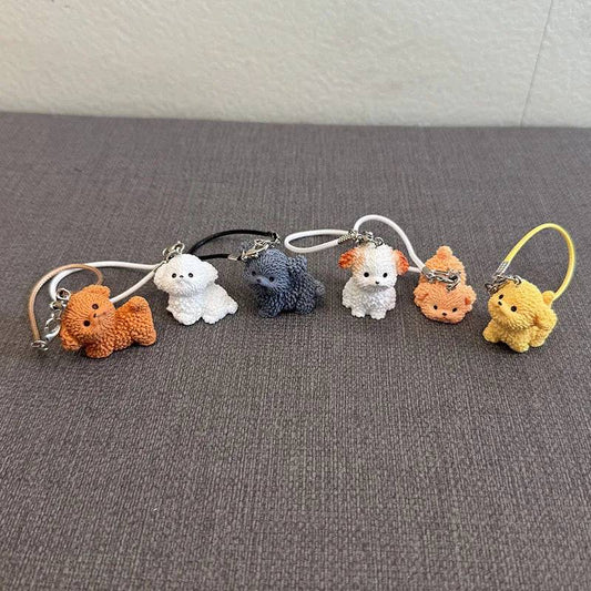 Mini Resin Flocking 3D Bichon Frise Dog Pendant Charm – for 15cm & 17cm Labubu Dolls