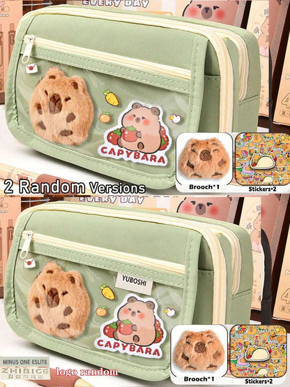 Capybara Pencil Case – 1Pc Large Capacity Flip Cover Stationery Bag for School or Office