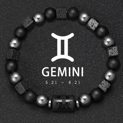 ✨ 12 Zodiac Natural Stone Bracelet – Cancer, Virgo, Leo, Libra – Unisex Couple & Friendship Jewelry Gift