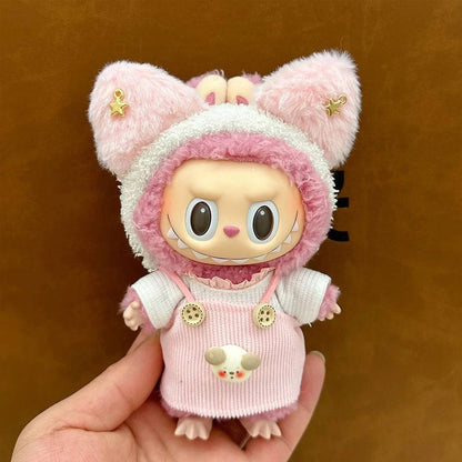 Labubu Autumn Jumpsuit Set – Cartoon Pants & Hat for Plush Dolls (Clothes Only)
