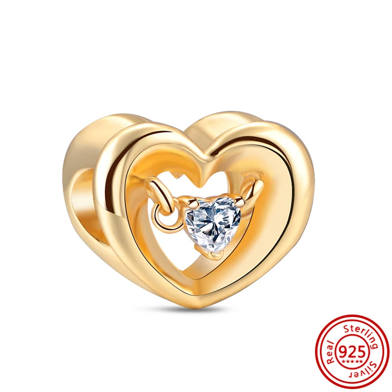 ✨ 925 Silver Gold-Plated Charms – ✨ Sparkling Dangle Beads | Pandora-Style Bracelet Compatible