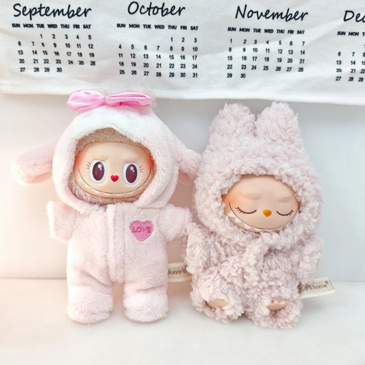 Labubu 17cm Cute Hairy Rabbit Onesie – Mini Doll Bodysuit Outfit Set
