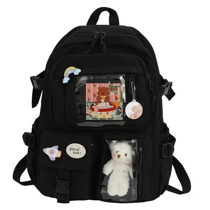 Cute Women’s Backpack – Waterproof Multi-Pocket Nylon Kawaii School Bag for Students & Girls