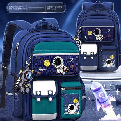 Astronaut Cartoon Backpack for Grades 3-6 – Large Capacity Waterproof School Bag for Kids