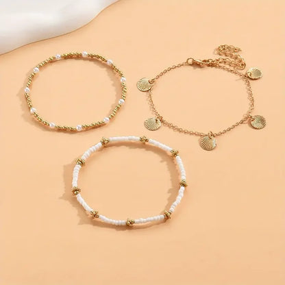 3pcs Retro Pearl Beads Anklet for Women