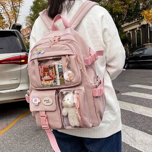 Cute Women’s Backpack – Waterproof Multi-Pocket Nylon Kawaii School Bag for Students & Girls