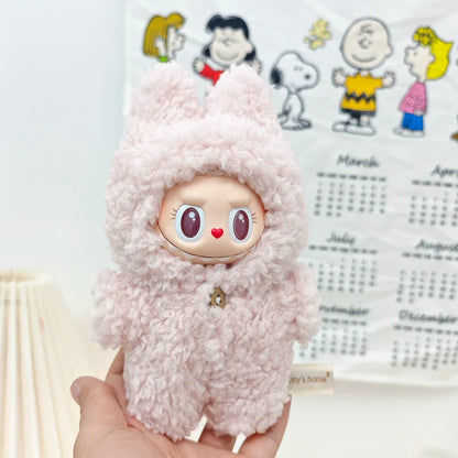 Labubu 17cm Cute Hairy Rabbit Onesie – Mini Doll Bodysuit Outfit Set