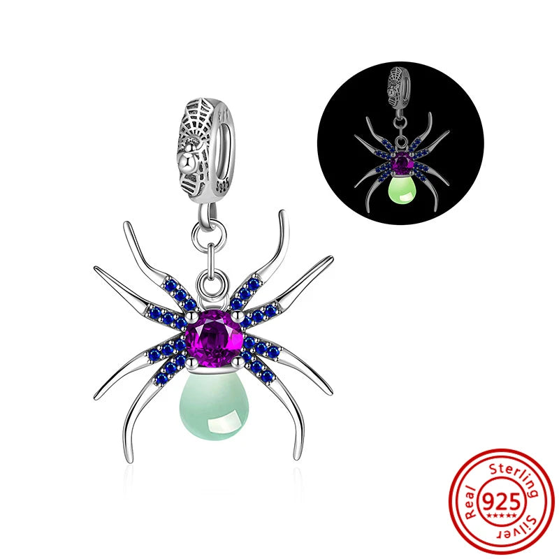 ✨ 925 Silver Purple Charms – ❤️ Heart-Shaped Stone & 🕷️ Spider | Pandora-Style Bracelet Compatible