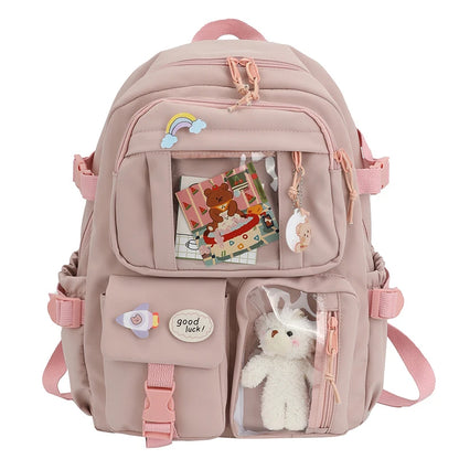 Cute Women’s Backpack – Waterproof Multi-Pocket Nylon Kawaii School Bag for Students & Girls