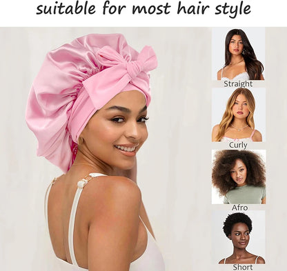 Adjustable Satin Sleeping Bonnet for Women – Solid Color Night Cap with Stretchy Tie Band & Elastic Fit