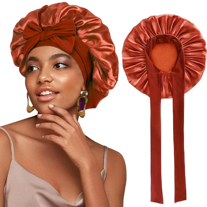 Adjustable Satin Sleeping Bonnet for Women – Solid Color Night Cap with Stretchy Tie Band & Elastic Fit