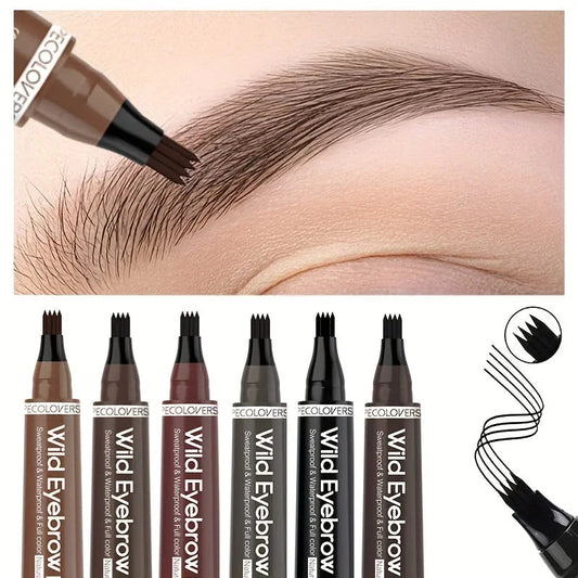🌈 Waterproof 6-Color Eyebrow Tattoo Pen ✍️ 4 Split Tip Liquid Eyebrow Pencil 🖤 Floral Beauty Store