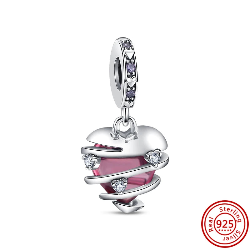 ✨ 925 Silver Purple Charms – ❤️ Heart-Shaped Stone & 🕷️ Spider | Pandora-Style Bracelet Compatible