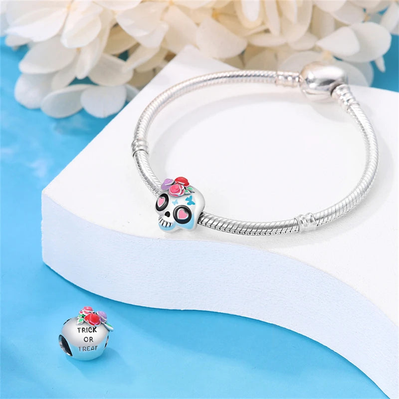 ✨ 925 Sterling Silver Halloween Charms – 🧙‍♀️ Witch, 💀 Skeleton, 👻 Ghost & 🎃 Pumpkin | Pandora-Style Bracelet Compatible