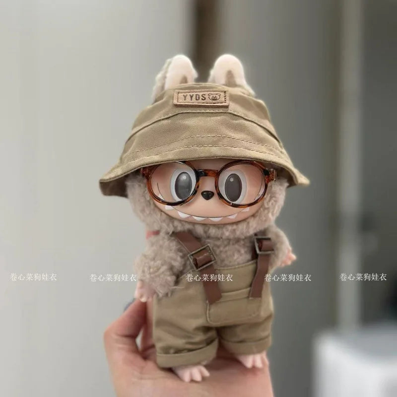 2025 Macaron Color Labubu Outfit – Strap Pants, Hat & Glasses Doll Accessories