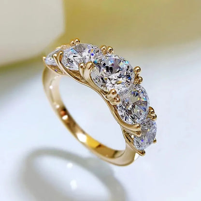 💍Moissanite 5-Stone Engagement Ring – 925 Sterling Silver, Platinum Plated
