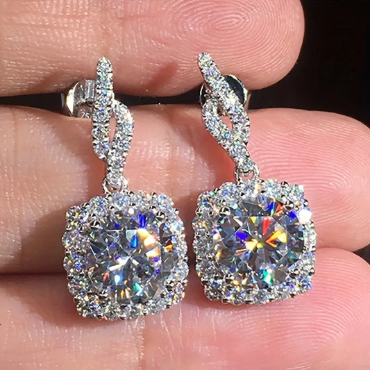 💎 Luxus, négyzet alakú, fehér köves, függő fülbevalók – Elegáns ezüst színű, csepp alakú fülbevalók nőknek – Esküvői, eljegyzési és parti ékszerek 