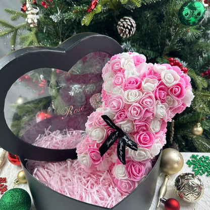 🌹 25 cm-es műrózsa virágmackó – romantikus Valentin-napi és évfordulós ajándék 🧸❤️
