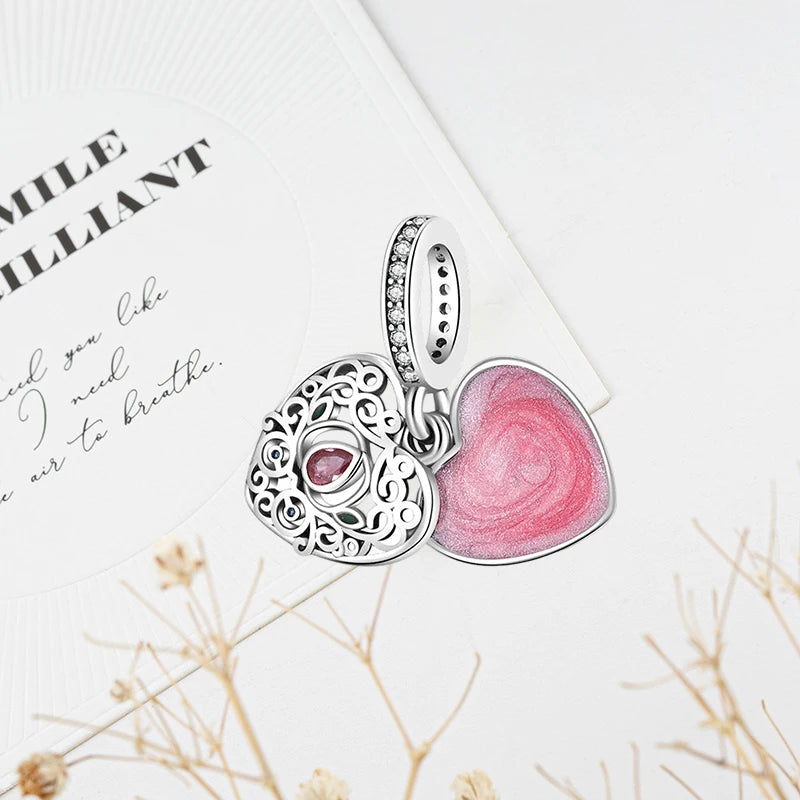 ✨ 925 Silver DIY Charms – 🎈 Hot Air Balloon, 💖 Mother & Daughter Hearts, 💗 Pink Murano Glass | Pandora-Style Bracelet Compatible