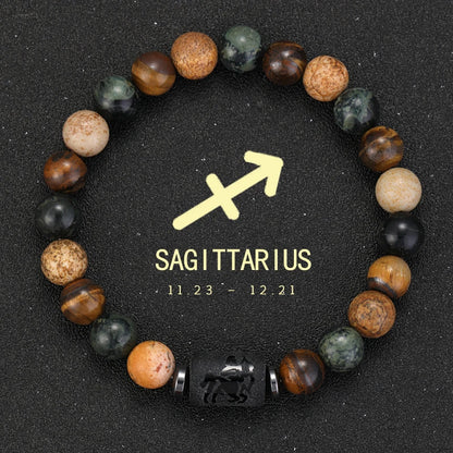 ✨ 12 Zodiac Natural Stone Bracelet – Cancer, Virgo, Leo, Libra – Unisex Couple & Friendship Jewelry Gift