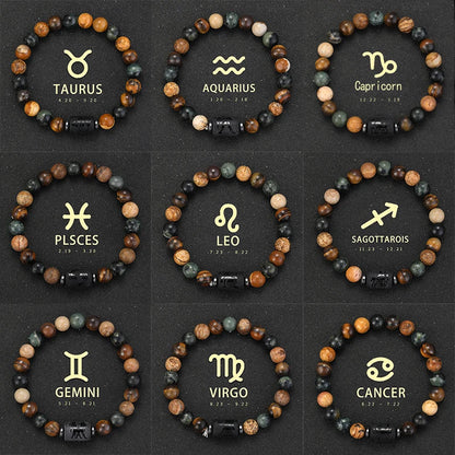 ✨ 12 Zodiac Natural Stone Bracelet – Cancer, Virgo, Leo, Libra – Unisex Couple & Friendship Jewelry Gift