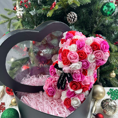 🌹 25 cm-es műrózsa virágmackó – romantikus Valentin-napi és évfordulós ajándék 🧸❤️