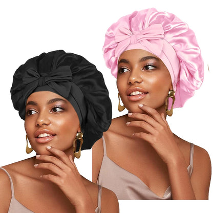 Adjustable Satin Sleeping Bonnet for Women – Solid Color Night Cap with Stretchy Tie Band & Elastic Fit
